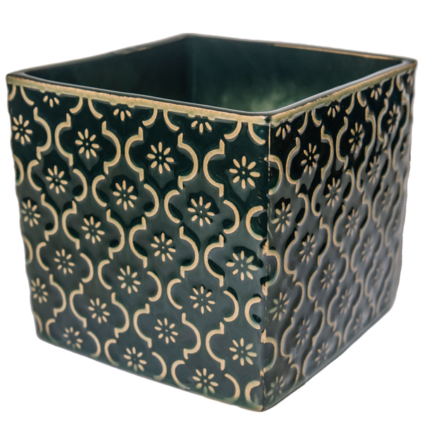Кашпо Vintage 14*14; h13см зеленый квадрат 071608 