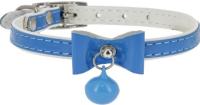 Ошейник синтетик 10мм двойной прошитый с бантом и бубенчиком синий 30см/00210107-06