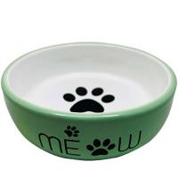 Миска керамика с лапкой кошки зеленая 13,4*13,4*4см 320мл/МКР2103/Евро