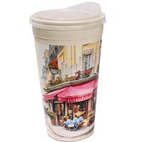 Стакан 0,5л Город- 2 с крышкой кремовый СТК-3629 /10шт/160шт/ПП