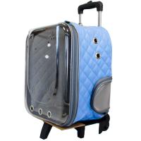 Рюкзак-переноска д/животн.панор.вид на колесах телеск.ручка 20x34x50см иск.кожа голубой/Рск15г/