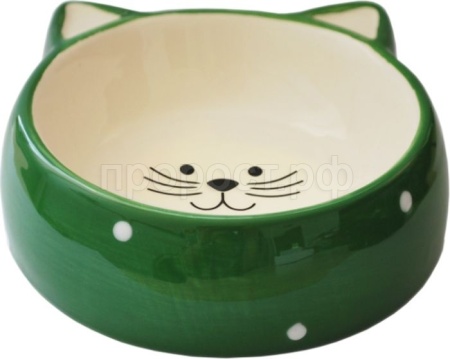 Миска керамика Мордочка кошки зеленая горох 12,5*12,5*3,8см 120мл